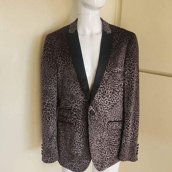 Paisley & Gray Charcoal, Black,  Brown Leopard Print Velvet Tuxedo, NWT, 44R - Picture 1 of 12